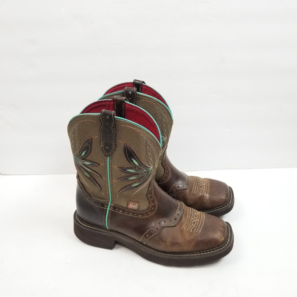 Justin Boots Brown and Aqua Cowgirl Boots